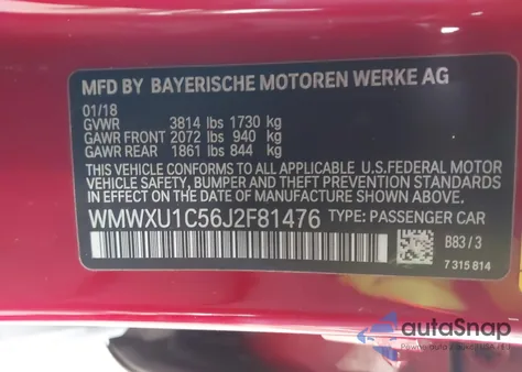 2018 Mini Hardtop Cooper из США, поврежденный, VIN WMWXU1C56J2F81476